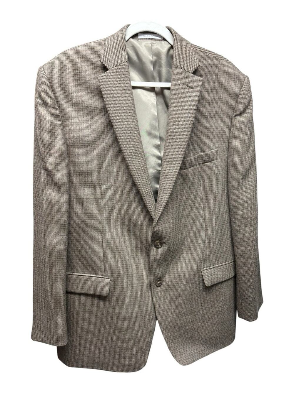 Vintage Y2K 100% Wool Blazer Tan BROWN Houndstooth Boyfriend Workwear 44L